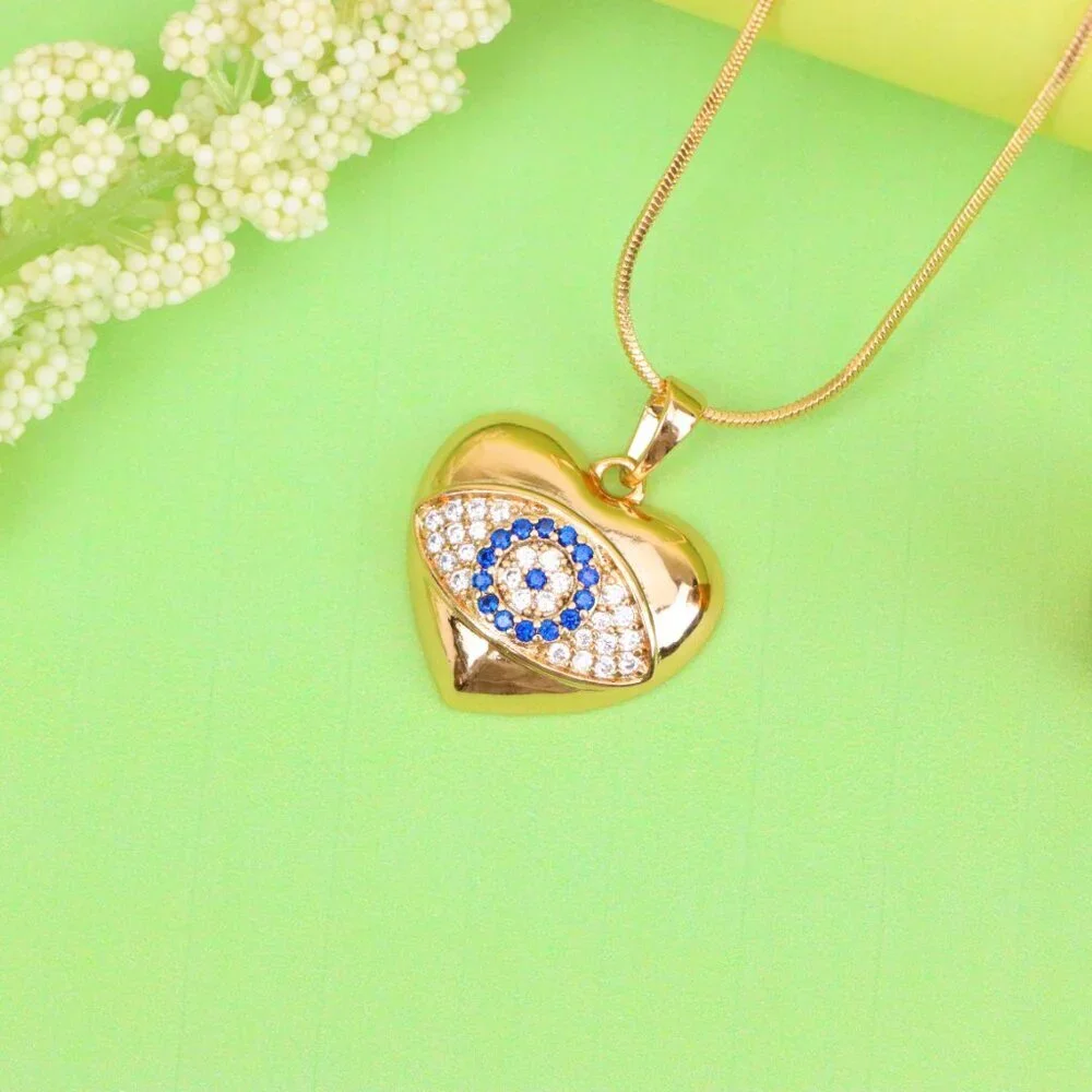 "Heart Shape Evil Eye Pendant in Rose Gold Finish, XPPT1576 - Picture 2 of 13